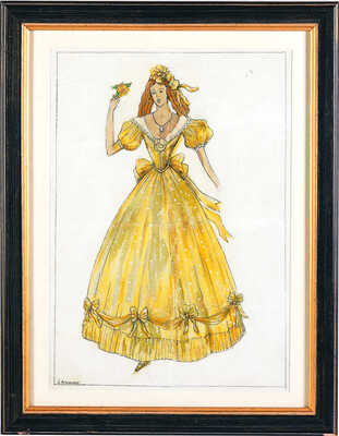 Анненков Юрий Павлович. Дама в желтом платье в «белый горошек». Эскиз костюма